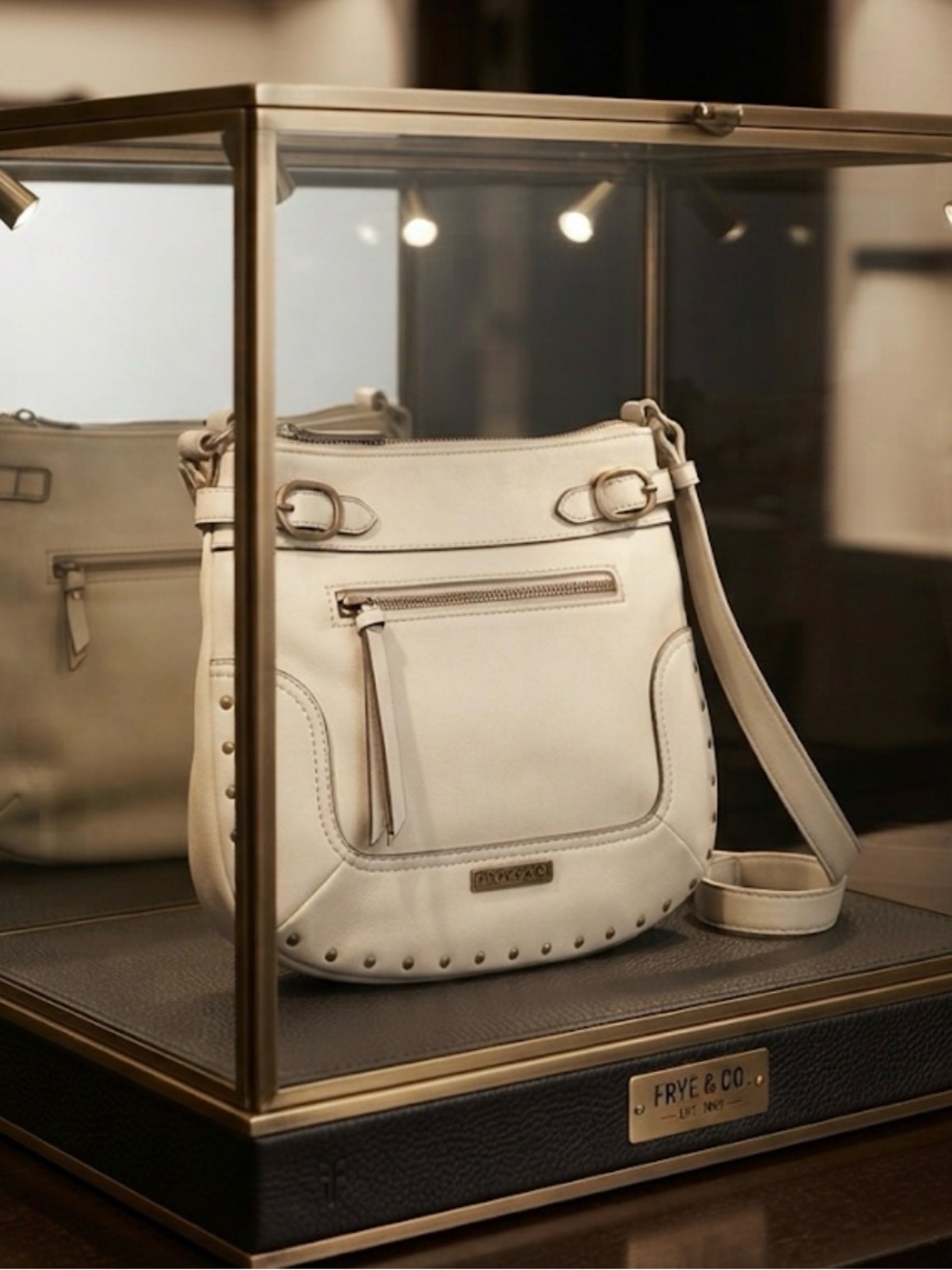 FRYE AND CO. Cream Leather Studded Crossbody Bag